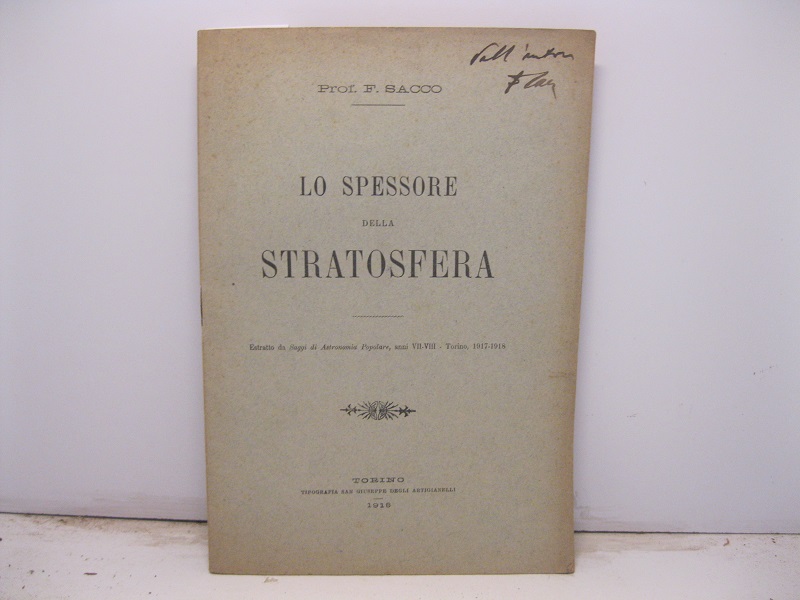Lo spessore della stratosfera. Estratto da Saggi di Astronomia Popolare, anni VII-VIII, 1917-1918